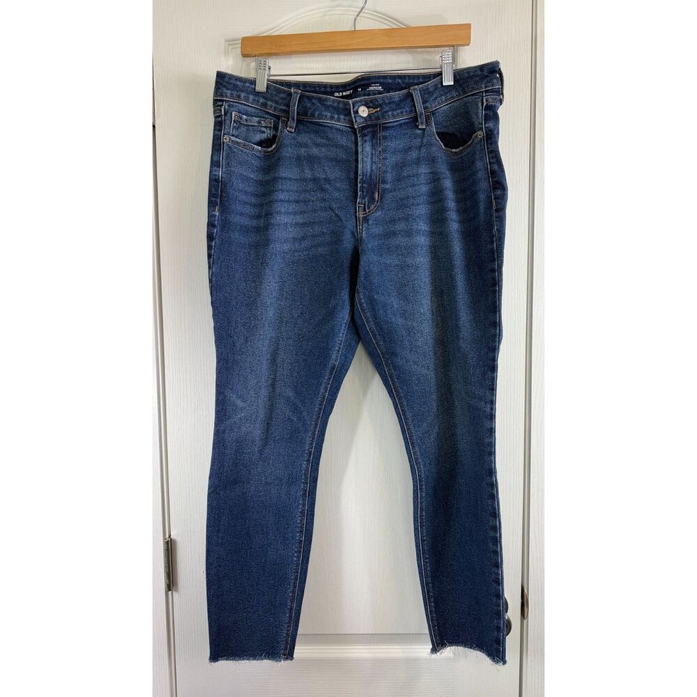 Old Navy Women's Mid Rise Super Skinny Rockstar Jeans Frayed Hem Size 14